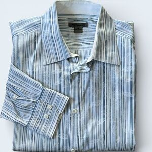 Johnston & Murphy Shirt Mens XLarge Blue Striped Floral Tailored Fit Long Sleeve